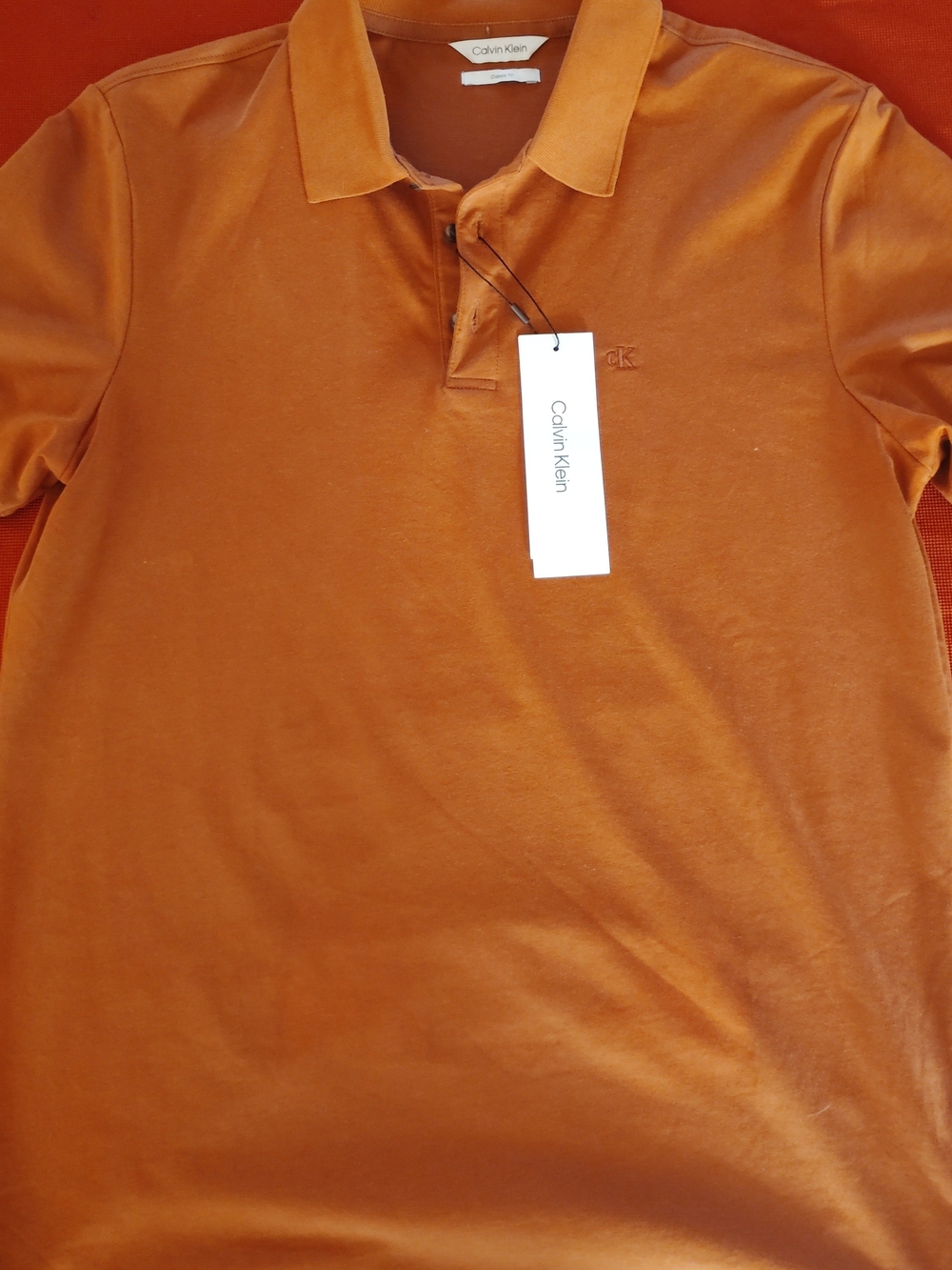 Calvin Klein Smooth Cotton Polo Shirt Sequoia Color Size X-Small Men's
